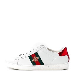 GUCCI Calfskin Ayers Bee Embroidered Womens Ace Sneakers 38 White Green