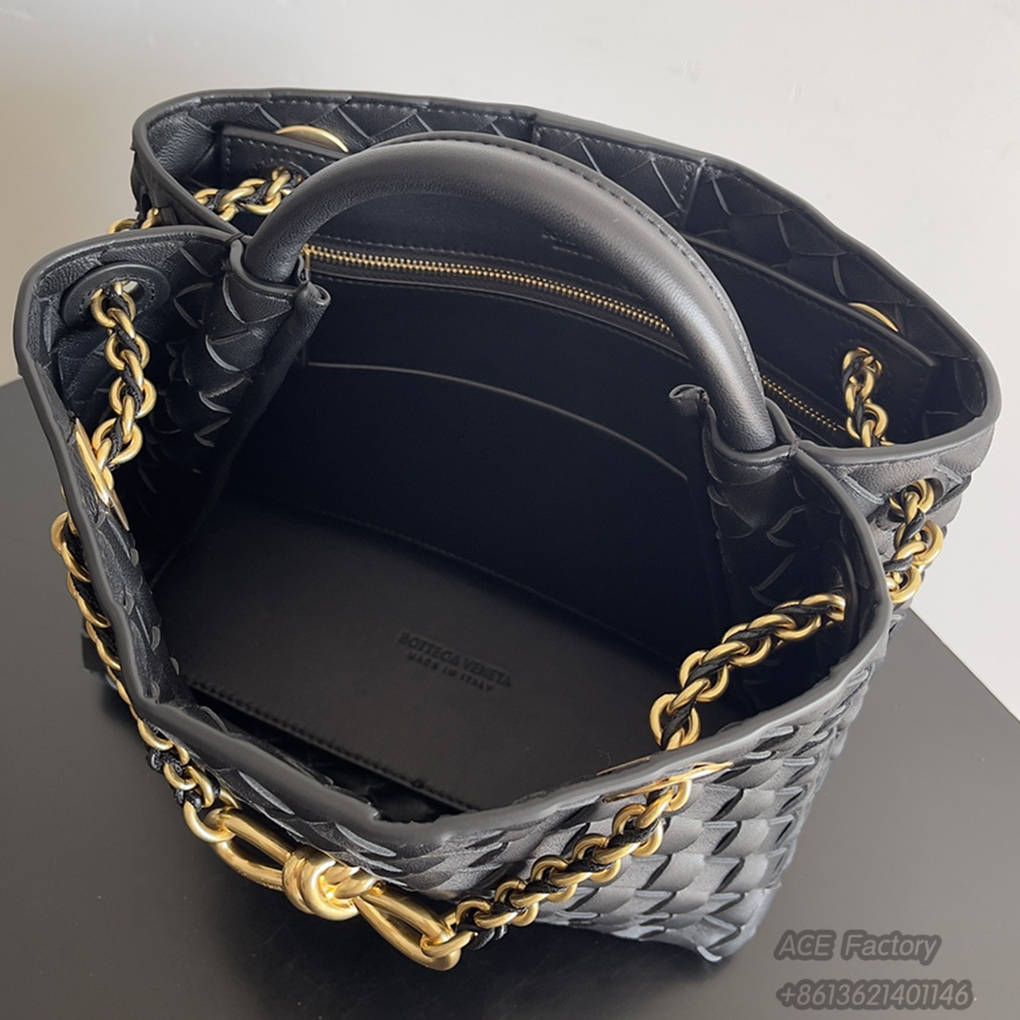 Bottega Veneta Spring  Summer New Arrivals Small ANDIAMO Chain Shoulder Bag 786008 Intreccio Braided Sheepskin Handbag Luxury Designer Mirror 9A 25cm