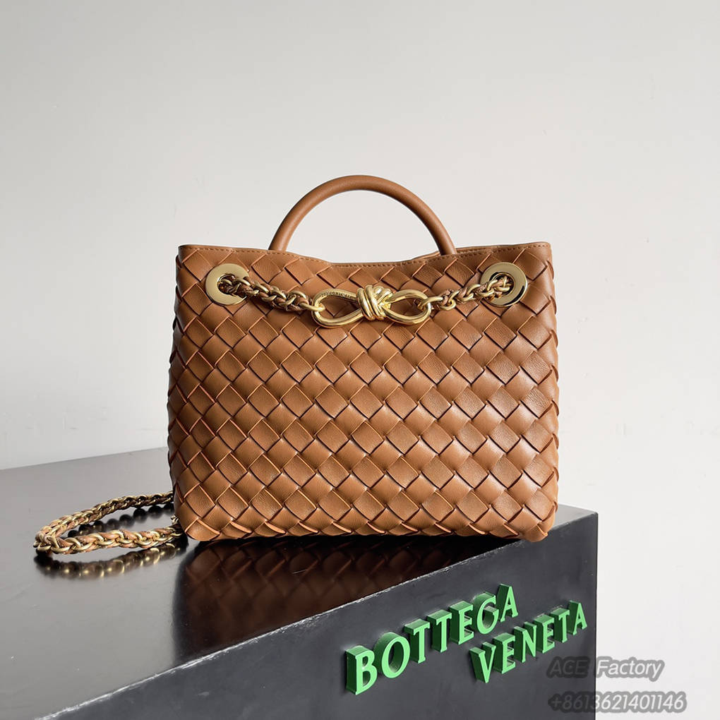 Bottega Veneta Spring  Summer New Arrivals Small ANDIAMO Chain Shoulder Bag 786008 Intreccio Braided Sheepskin Handbag Luxury Designer Mirror 9A 25cm