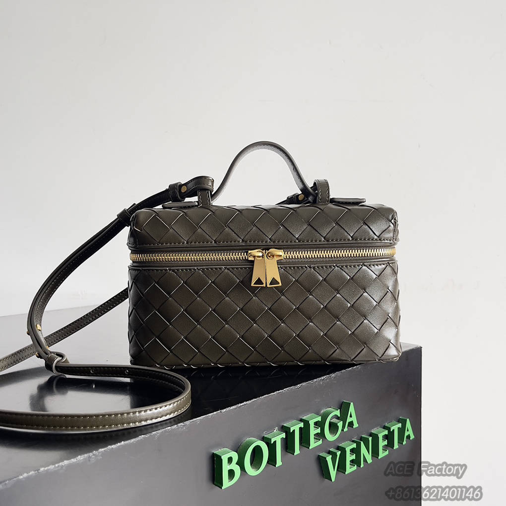 Bottega Veneta 24 Bang Bang Vanity Zip Crossbody Bag 789109 Intrecciato Woven Leather Cosmetic Case Handbag Luxury Designer Mirror 9A 22cm