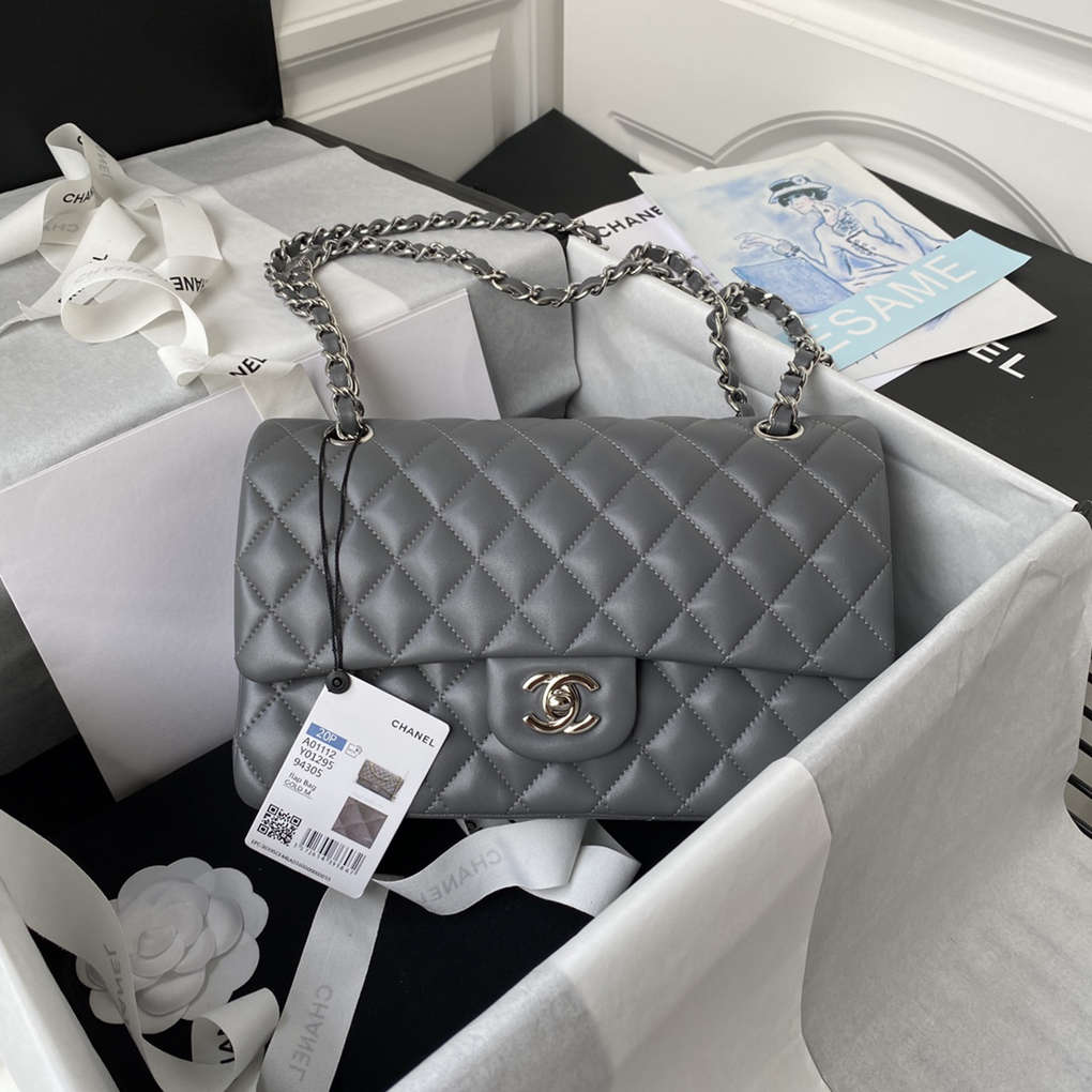 Chanel Classic Flap Bag A01112 Smooth Lambskin and Caviar Elegant Simple 7A High Quality Replica Handbag 25.5cm