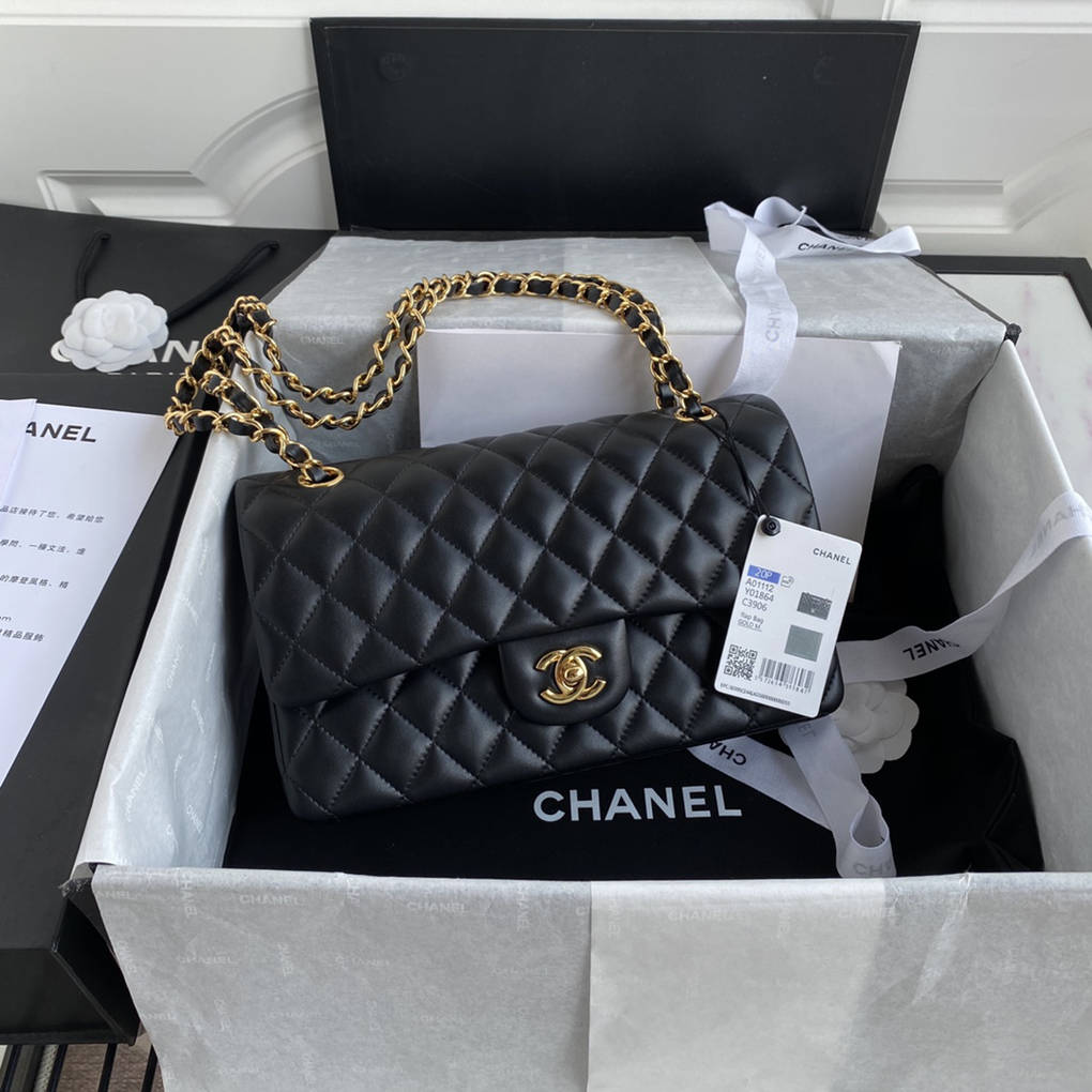 Chanel Classic Flap Bag A01112 Smooth Lambskin and Caviar Elegant Simple 7A High Quality Replica Handbag 25.5cm