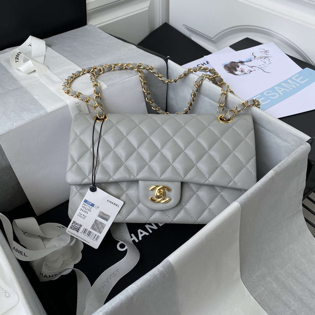 Chanel Classic Flap Bag A01112 Smooth Lambskin and Caviar Elegant Simple 7A High Quality Replica Handbag 25.5cm