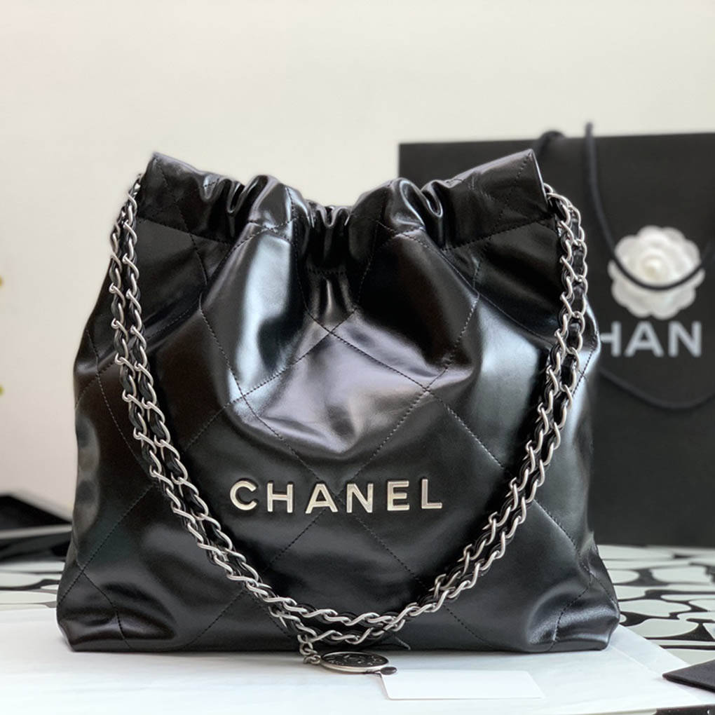 Chanel 22bag Storage Bag Underarm Handbag Shiny Calfskin 10A Mirror Quality Luxury Designer 99156 30cm