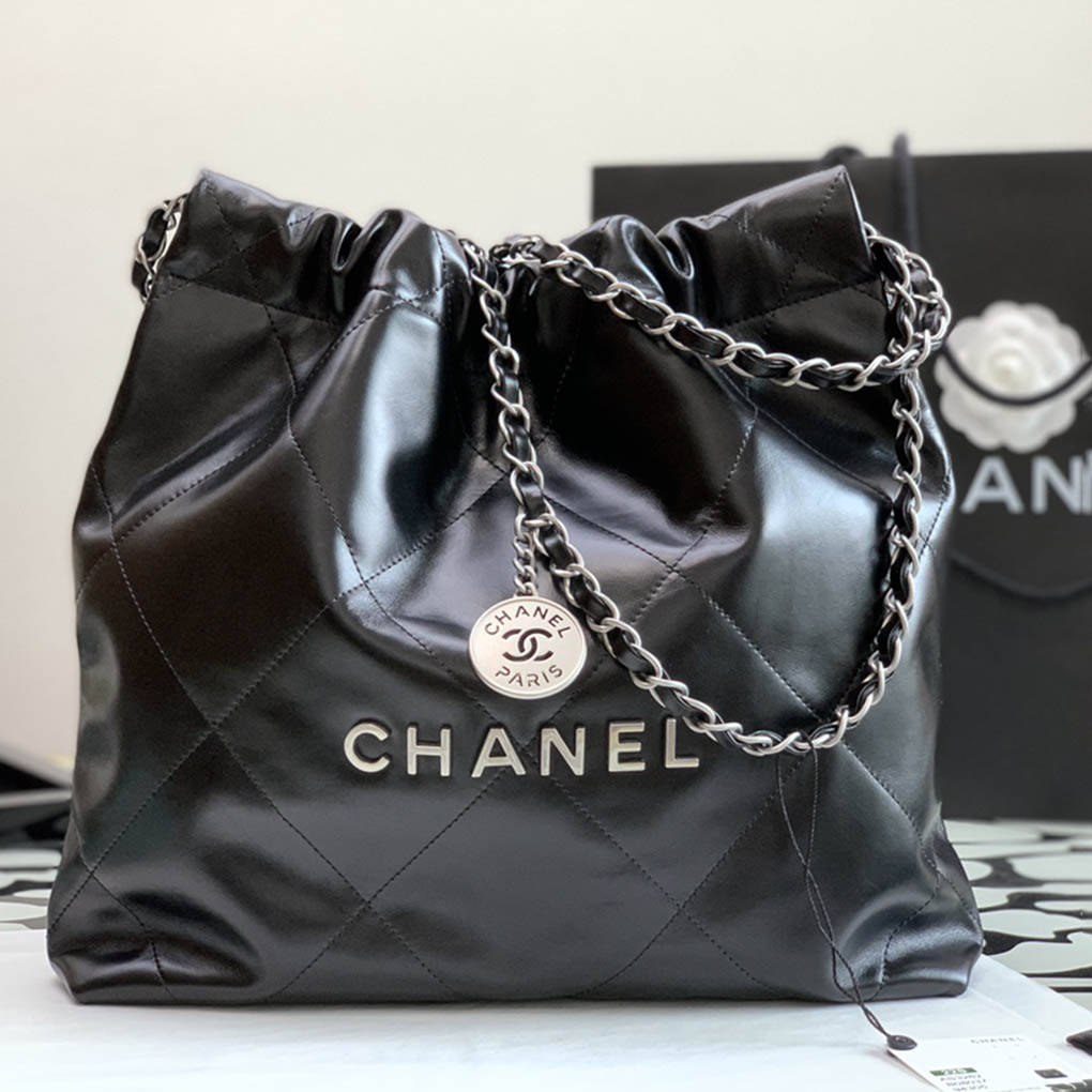 Chanel 22bag Storage Bag Underarm Handbag Shiny Calfskin 10A Mirror Quality Luxury Designer 99156 30cm