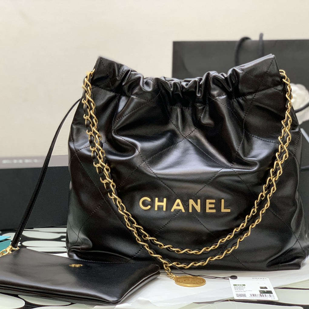 Chanel 22bag Storage Bag Underarm Handbag Shiny Calfskin 10A Mirror Quality Luxury Designer 99156 30cm