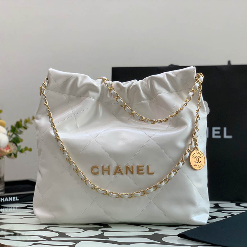 Chanel 22bag Storage Bag Underarm Handbag Shiny Calfskin 10A Mirror Quality Luxury Designer 99156 30cm