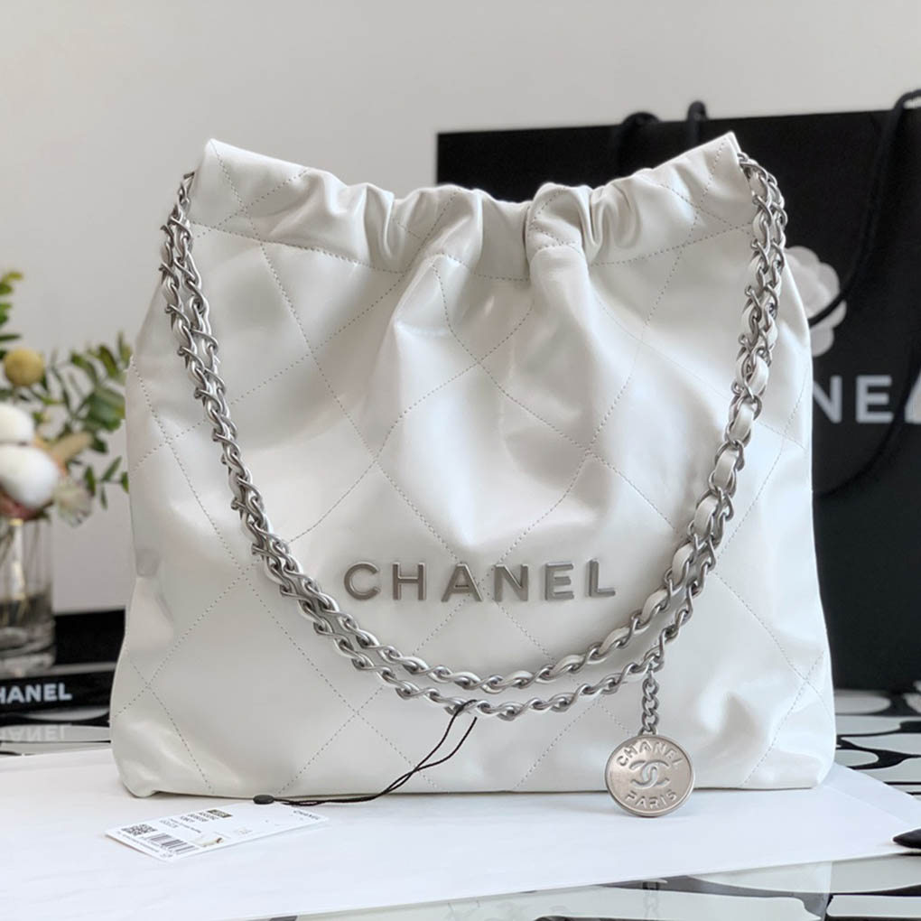 Chanel 22bag Storage Bag Underarm Handbag Shiny Calfskin 10A Mirror Quality Luxury Designer 99156 30cm