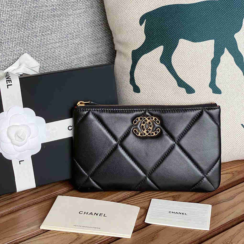 CHANEL 19 Series Lambskin Purse Wallet AP1059 Clutch Bag 9A Quality Luxury Designer 20cm.