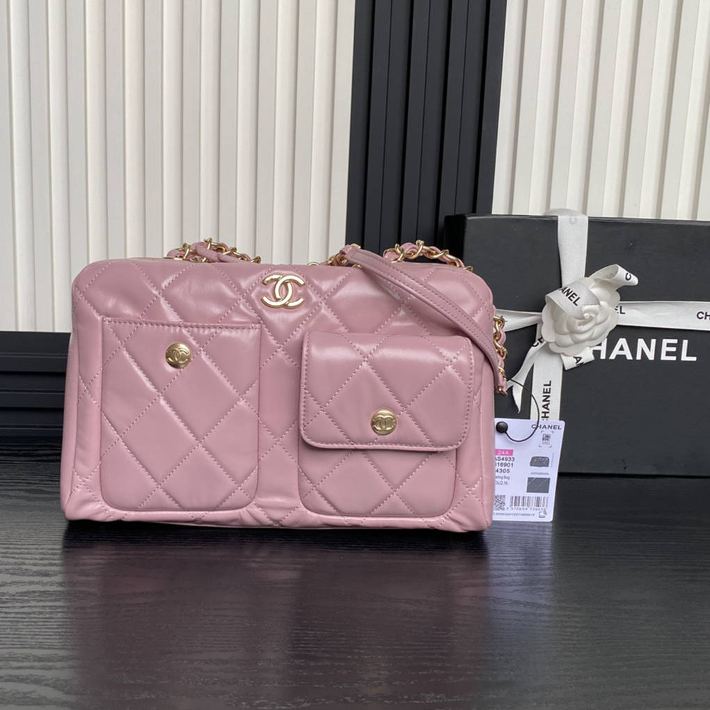 Chanel 24k Bowling Shoulder Bag Shiny Cowhide With Vintage Metal 9A Mirror Quality Luxury Design Handbag 33cm