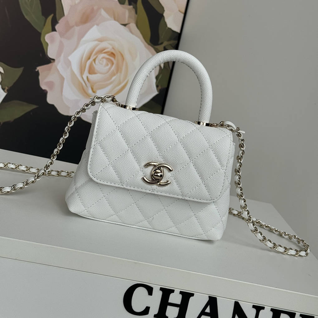 Chanel 24k Coco Handle Flap Handbag Classic Style Small Ball Grain Leather Light Gold Buckle AS4244 9A Mirror Quality Luxury Design 14.5cm