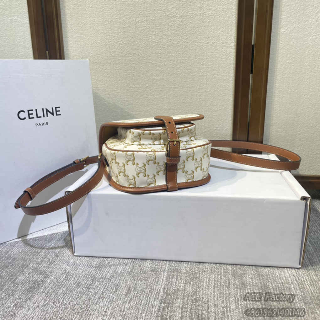 Celine Folco Triomphe Vintage Canvas Saddle   Shoulder Bag 191502 Crossbody Casual Fashion Handbag Luxury Designer Mirror Quality 18cm