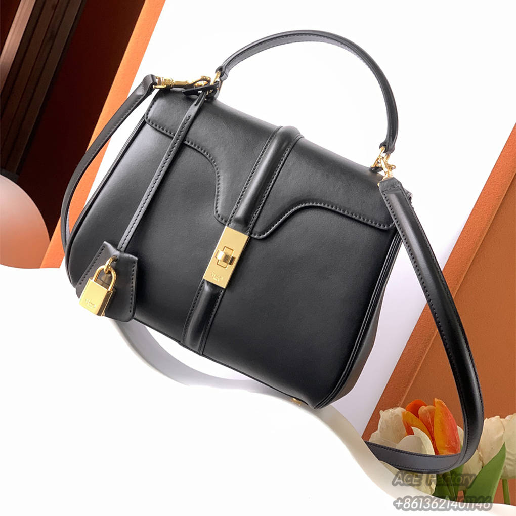 Celine Small 16 Bag Shoulder Handbags 188003 Totes Crossbody Satinated Calfskin  Luxury Designer 10A Mirror Quality 23cm