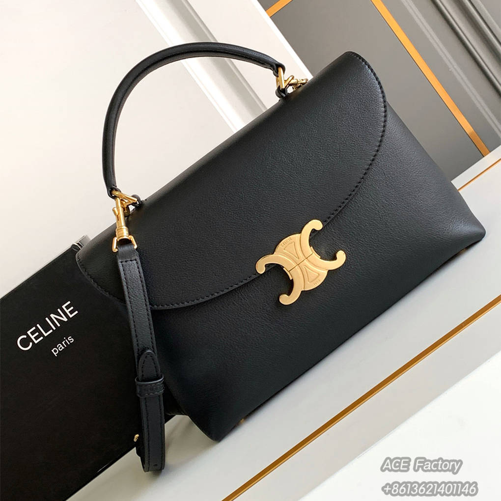 Celine 24 Nino Medium Soft Cowhide Handbag Supple Calfskin  Triomphe Kelly Shoulder Bag 117523 Totes Crossbody Luxury Designer Mirror Quality 25cm