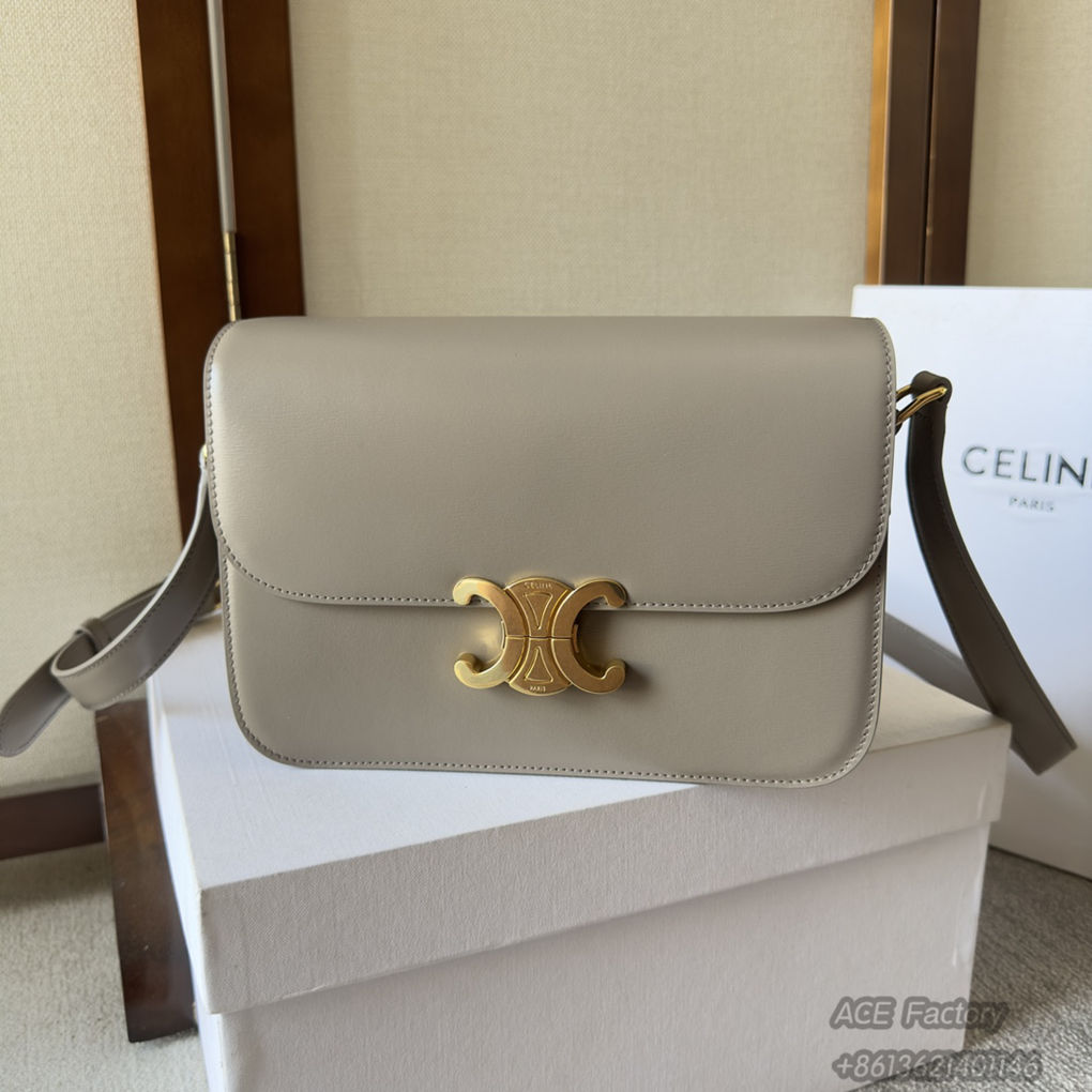 Celine Triomphe Bag Shiny Calfskin Shoulder Bags 187363 Handbag Luxury Designer Mirror Quality 22.5cm