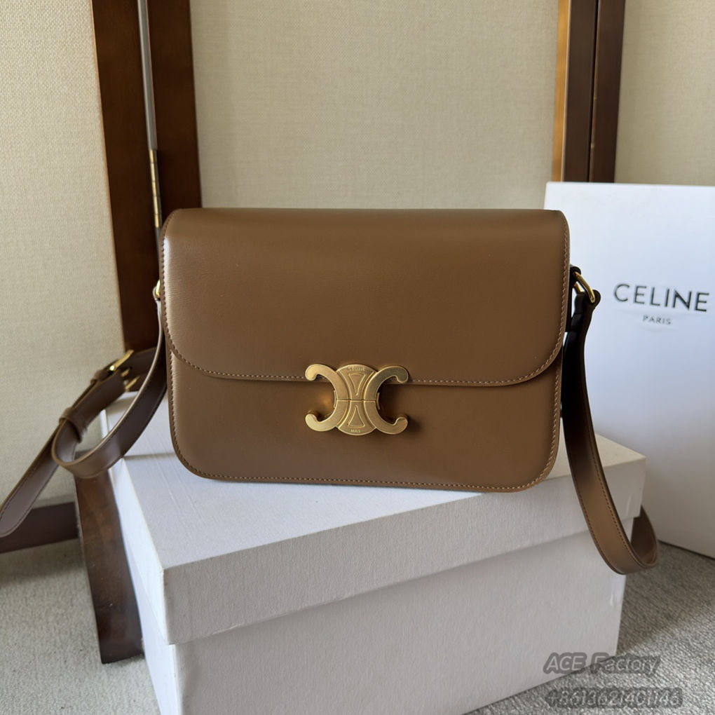 Celine Triomphe Bag Shiny Calfskin Shoulder Bags 187363 Handbag Luxury Designer Mirror Quality 22.5cm