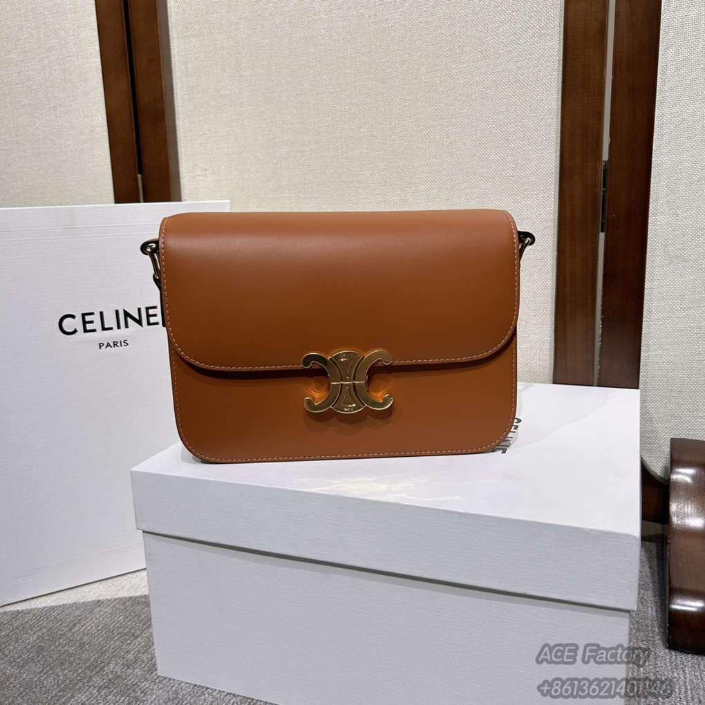 Celine Triomphe Bag Shiny Calfskin Shoulder Bags 187363 Handbag Luxury Designer Mirror Quality 22.5cm