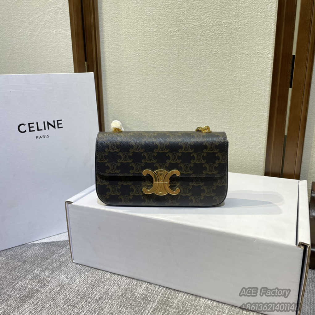 Celine Triomphe Chain Calfskin Underarm Shoulder Bag 197992 Casual Fashion Handbag Luxury Designer Mirror Quality 20.5cm