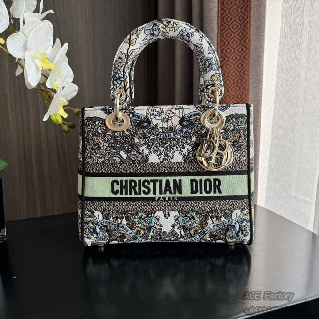 Christian Dior Dior Bag Lady Embroidery 6605 Tote Fashion Women Handbag 9A Mirror High Quality Luxury Design 24cm