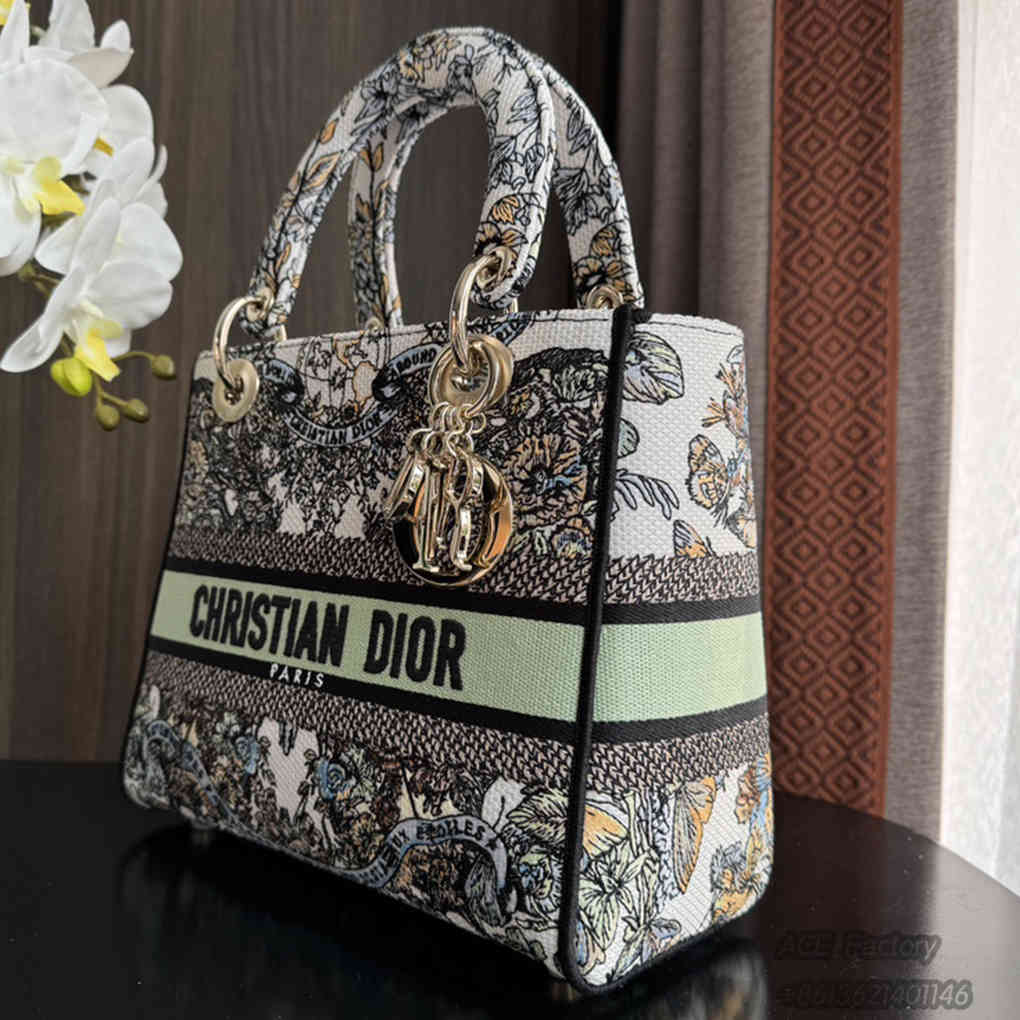 Christian Dior Dior Bag Lady Embroidery 6605 Tote Fashion Women Handbag 9A Mirror High Quality Luxury Design 24cm