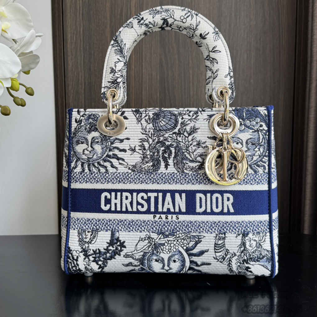 Christian Dior Dior Bag Lady Embroidery 6605 Tote Fashion Women Handbag 9A Mirror High Quality Luxury Design 24cm