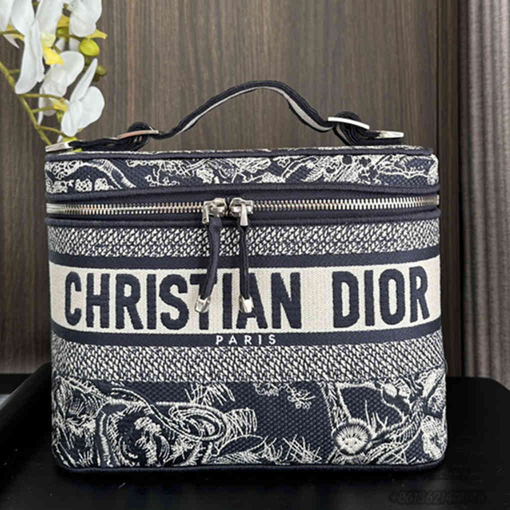 Christian Dior Oblique Retro Print Cosmetic Bag Vintage Bucket Bag Stitching Embroidery 9A Mirror Quality Luxury Design 25cm