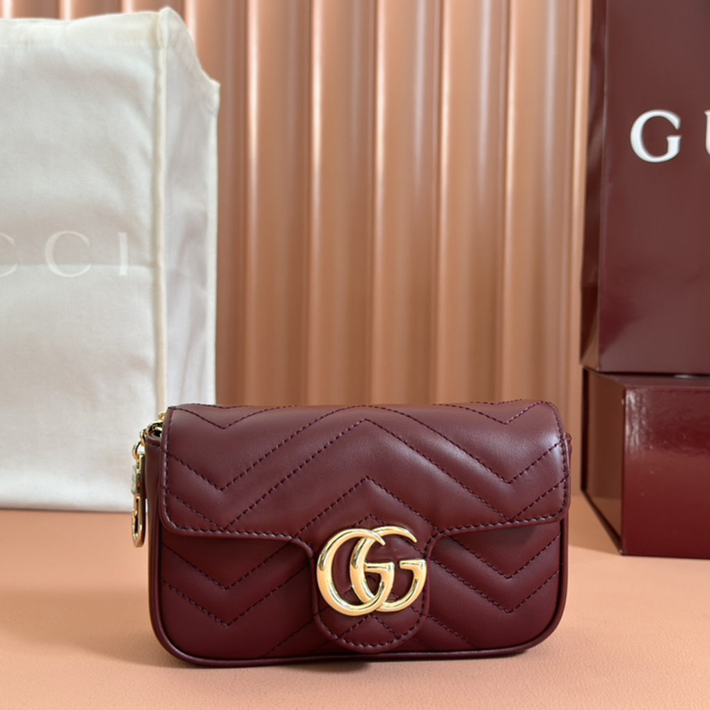 Gucci GG Marmont Mini Bag 476433 Rosso Ancora Red Quilted V-Shaped Leather Luxury Designer 9A Mirror Quality 16.5cm