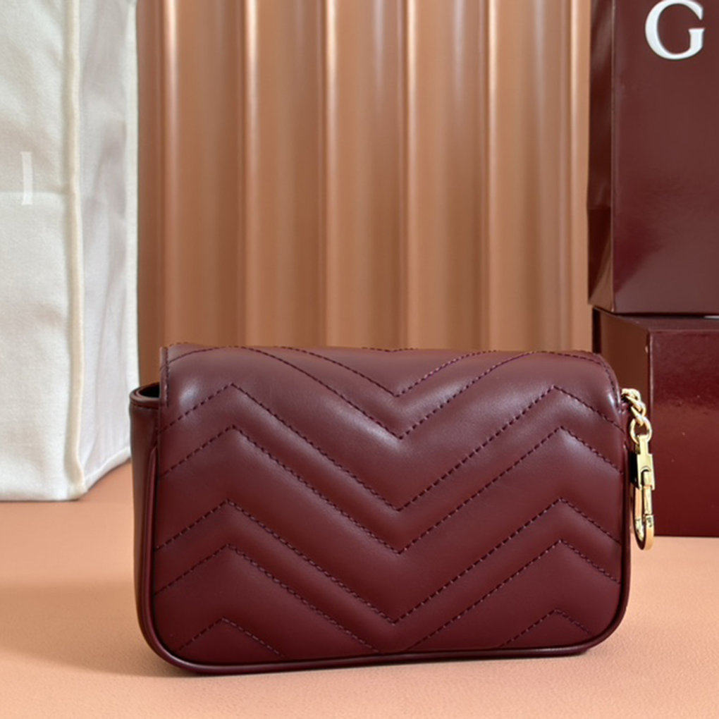 Gucci GG Marmont Mini Bag 476433 Rosso Ancora Red Quilted V-Shaped Leather Luxury Designer 9A Mirror Quality 16.5cm