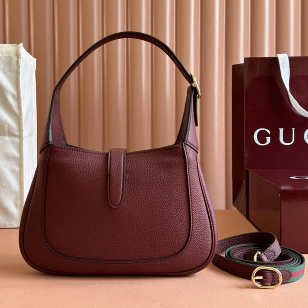 Gucci Jackie 1961 Shoulder Bag Handbag 810232 Premium Leather Rosso Ancora Crescent Shape Underarm Bag Designer Luxury 9A 27.5cm