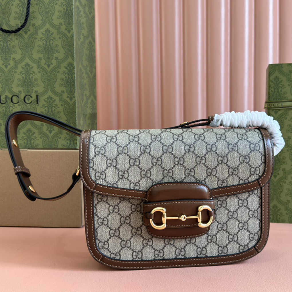 Gucci Horsebit 1955 Shoulder Bag Horsebit ‎602204 Supreme Canvas Top Genuine Leather 9A Quality Designer Luxury Crossbody GG 25cm