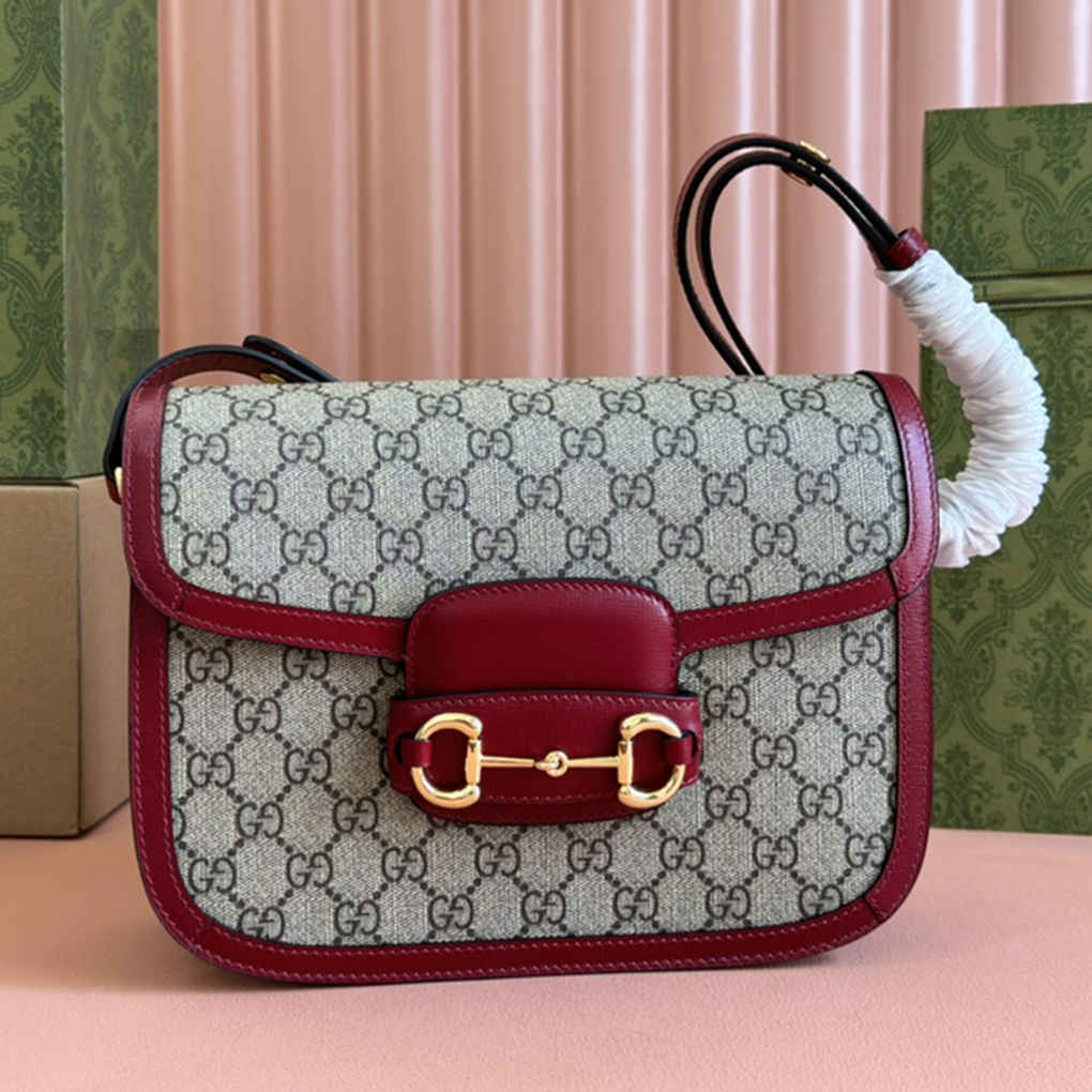 Gucci Horsebit 1955 Shoulder Bag Horsebit ‎602204 Supreme Canvas Top Genuine Leather 9A Quality Designer Luxury Crossbody GG 25cm