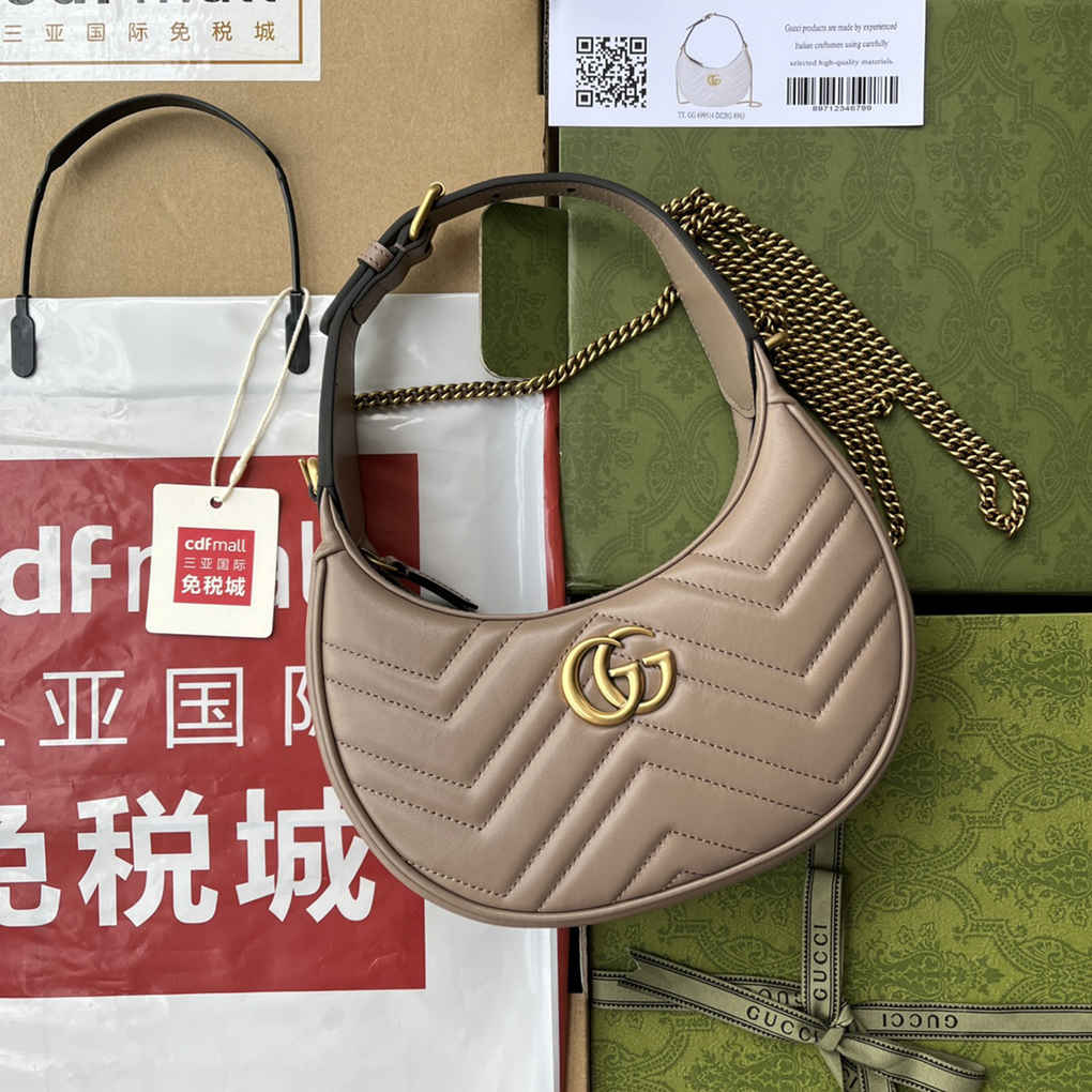 Gucci Marmont GG Mini Bag Crescent Shape 699514 Leather Underarm Shoulder Bag 9A Mirror Quality 21cm