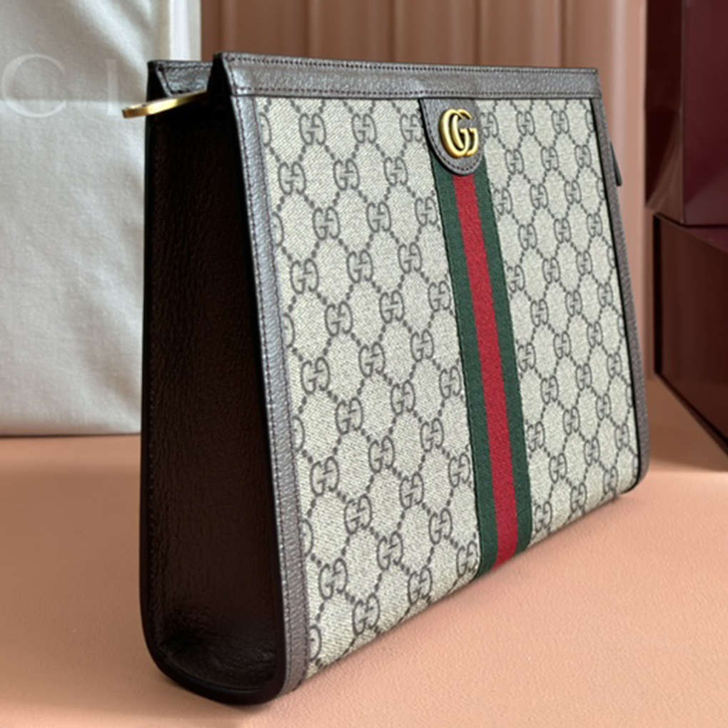 Gucci Ophidia Clutch 625549 GG Supreme Canvas Leather Unisex 9A Mirror Quality Luxury Design Zipper Clutch 27cm