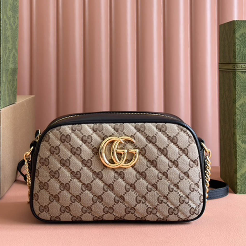 Gucci GG Marmont Small Shoulder Bag 447632 Quilted V-Shaped Leather Sliding Chain Shoulder Strap Designer Luxury Handbag Mirror Quality 24cm