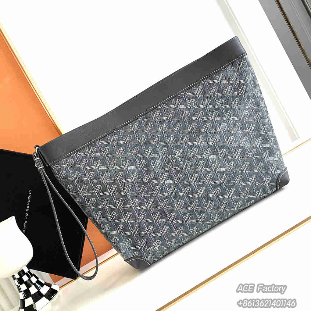 Goyard CONTI Clutch  Wristlet Bag Evening Handbag Goyardine Canvas   Chevroches Calfskin Purse Luxury Designer Mirror Quality 24cm