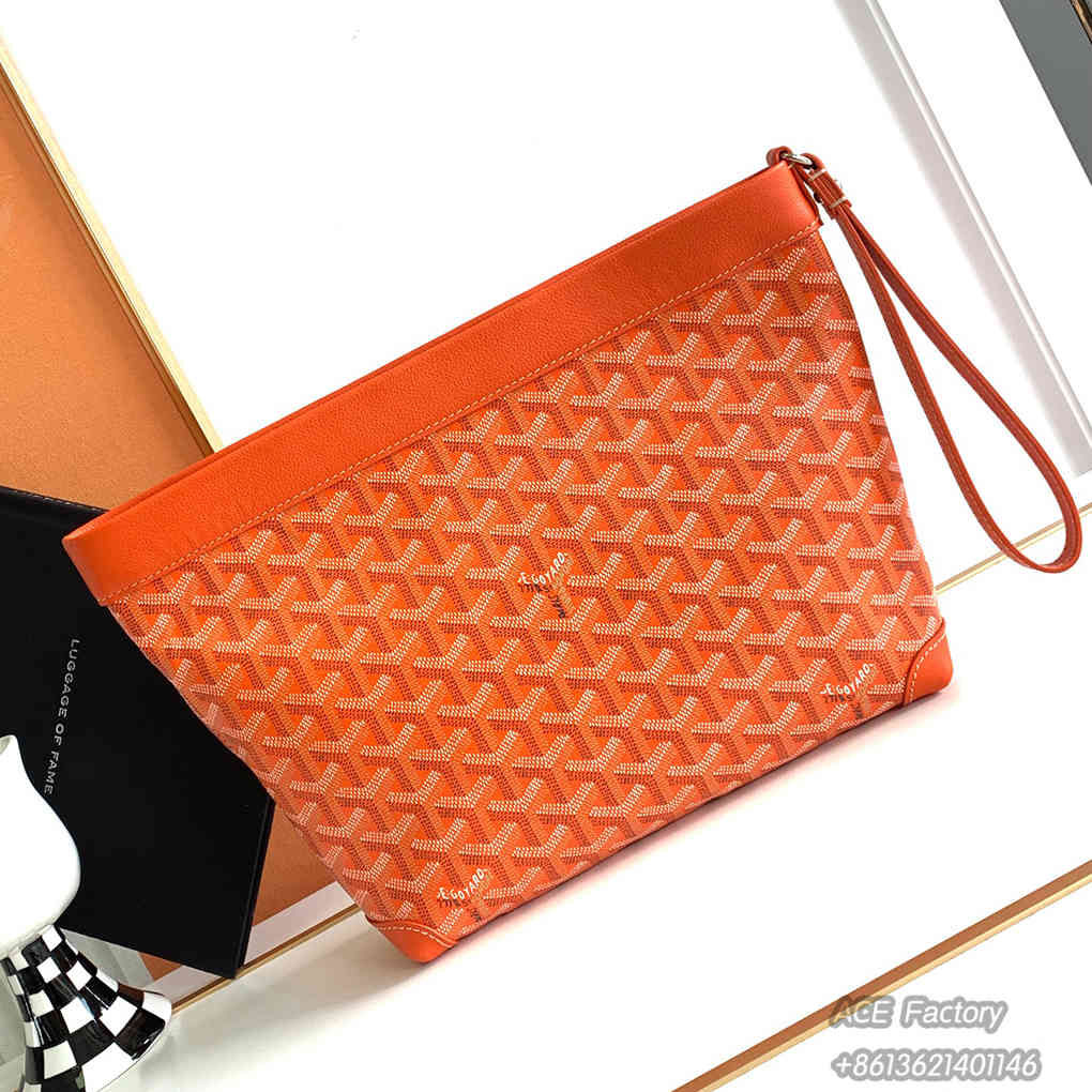 Goyard CONTI Clutch  Wristlet Bag Evening Handbag Goyardine Canvas   Chevroches Calfskin Purse Luxury Designer Mirror Quality 24cm