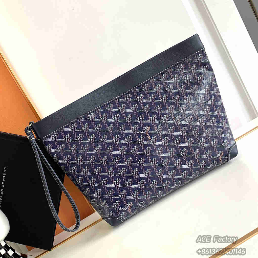 Goyard CONTI Clutch  Wristlet Bag Evening Handbag Goyardine Canvas   Chevroches Calfskin Purse Luxury Designer Mirror Quality 24cm