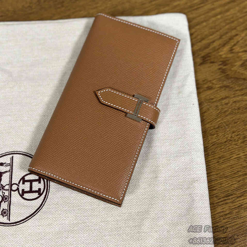 Hermes Bearn Long Wallet Epsom 208 Leather Beeswax Thread Sewing Purse Casual Fashion Clutch Bag Luxury Designer Mirror Semi-Hand-Sewn Version 17.5cm