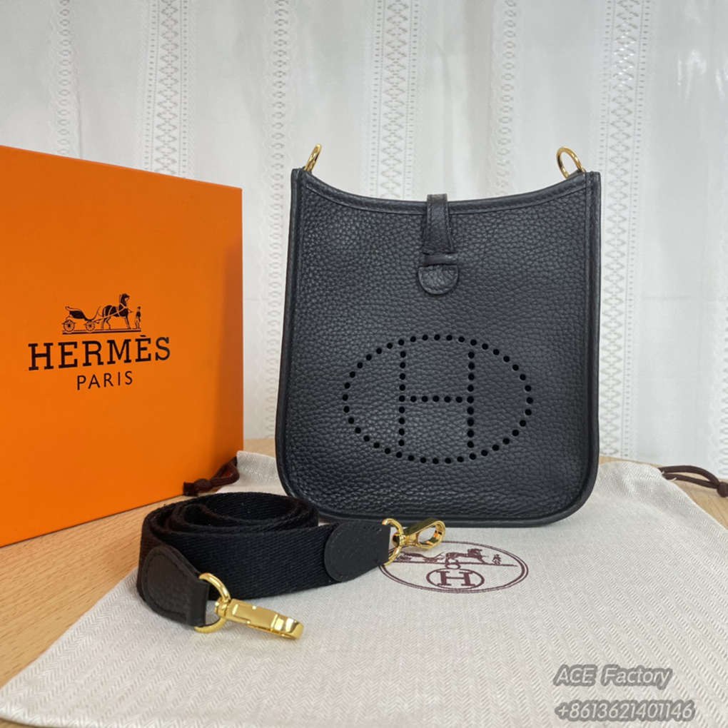 Hermes Mini Evelyne TC Leather Casual Fashion Shoulder Bag Women's Handbag Purse Luxury Designer Mirror Semi-Hand-sewn Edition 17cm