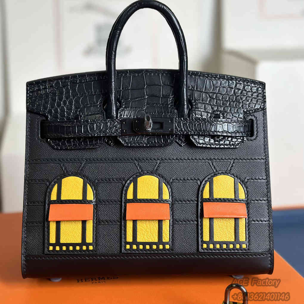 Hermes Birkin 20 Faubourg House Handbag Limited Edition Crocodile Leather Stitching Epsom Leather 24k Electroplating Luxury Designer Mirror Semi-Hand-Stitched Version 20cm