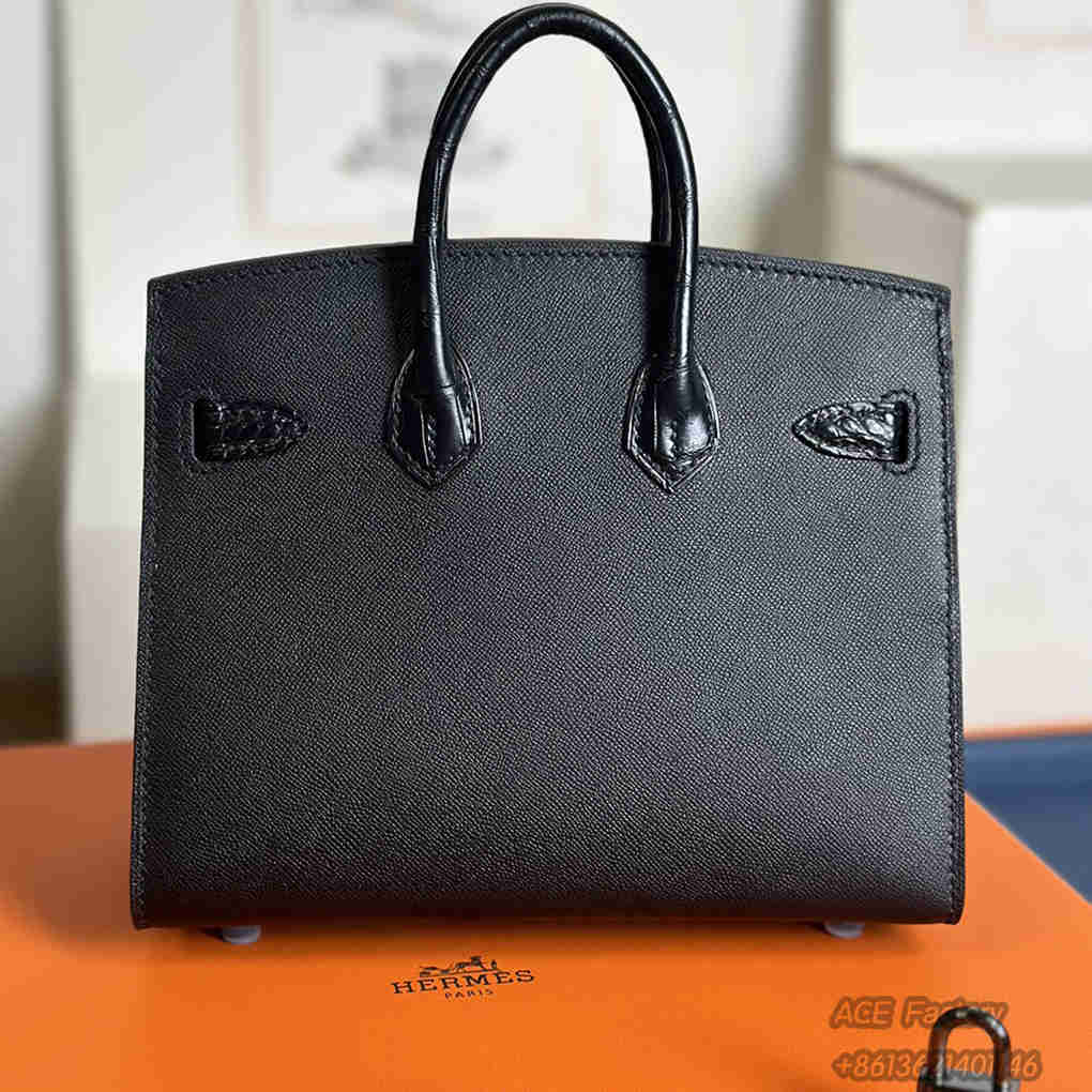 Hermes Birkin 20 Faubourg House Handbag Limited Edition Crocodile Leather Stitching Epsom Leather 24k Electroplating Luxury Designer Mirror Semi-Hand-Stitched Version 20cm