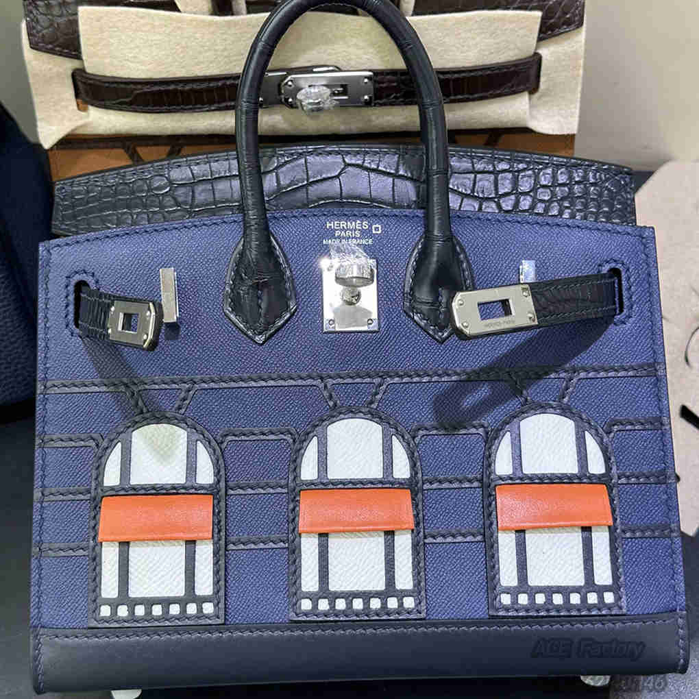 Hermes Birkin 20 Faubourg House Handbag Limited Edition Crocodile Leather Stitching Epsom Leather 24k Electroplating Luxury Designer Mirror Semi-Hand-Stitched Version 20cm