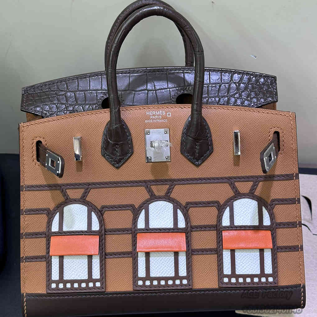 Hermes Birkin 20 Faubourg House Handbag Limited Edition Crocodile Leather Stitching Epsom Leather 24k Electroplating Luxury Designer Mirror Semi-Hand-Stitched Version 20cm