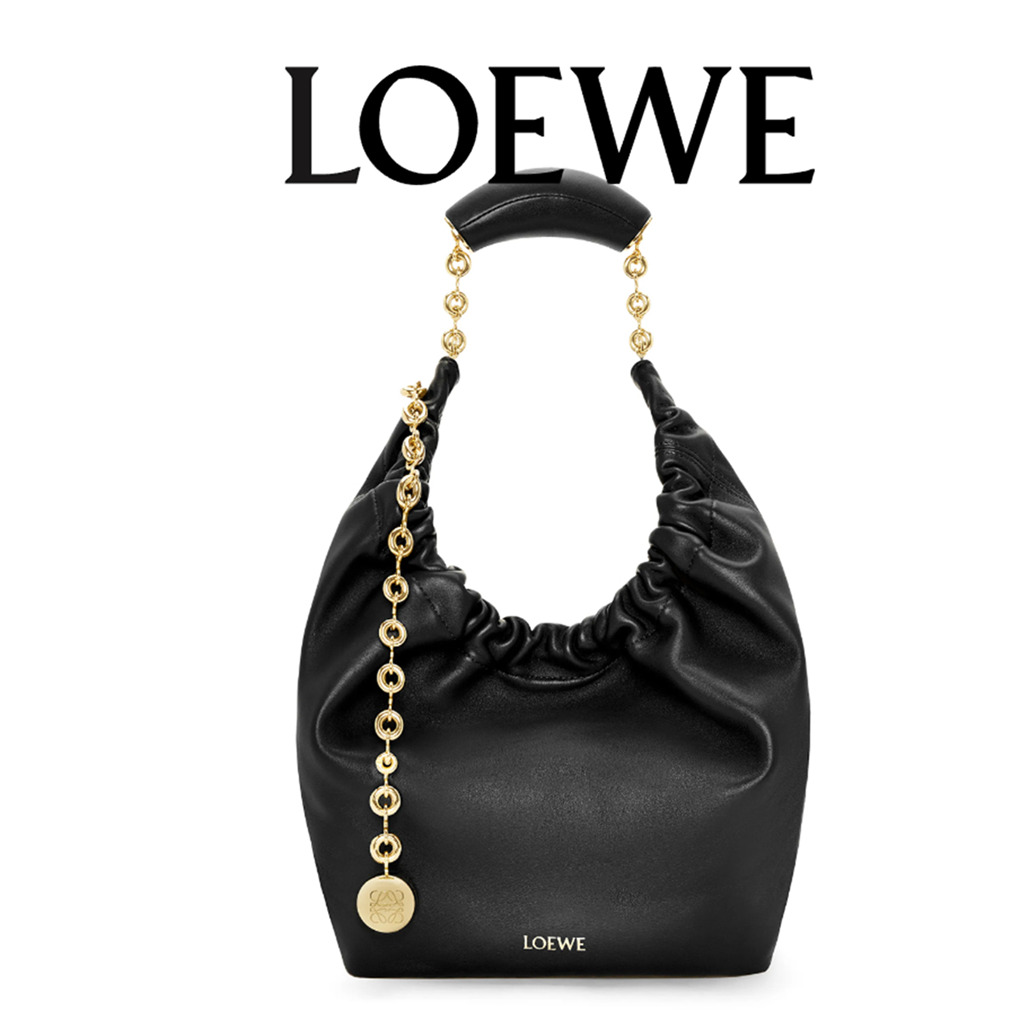 Loewe Queeze Underarm Shoulder Bag Small Nappa Wrinkled Sheepskin Handbag Anagram Pebble Cowhide  Luxury Designer Mirror Quality 29cm