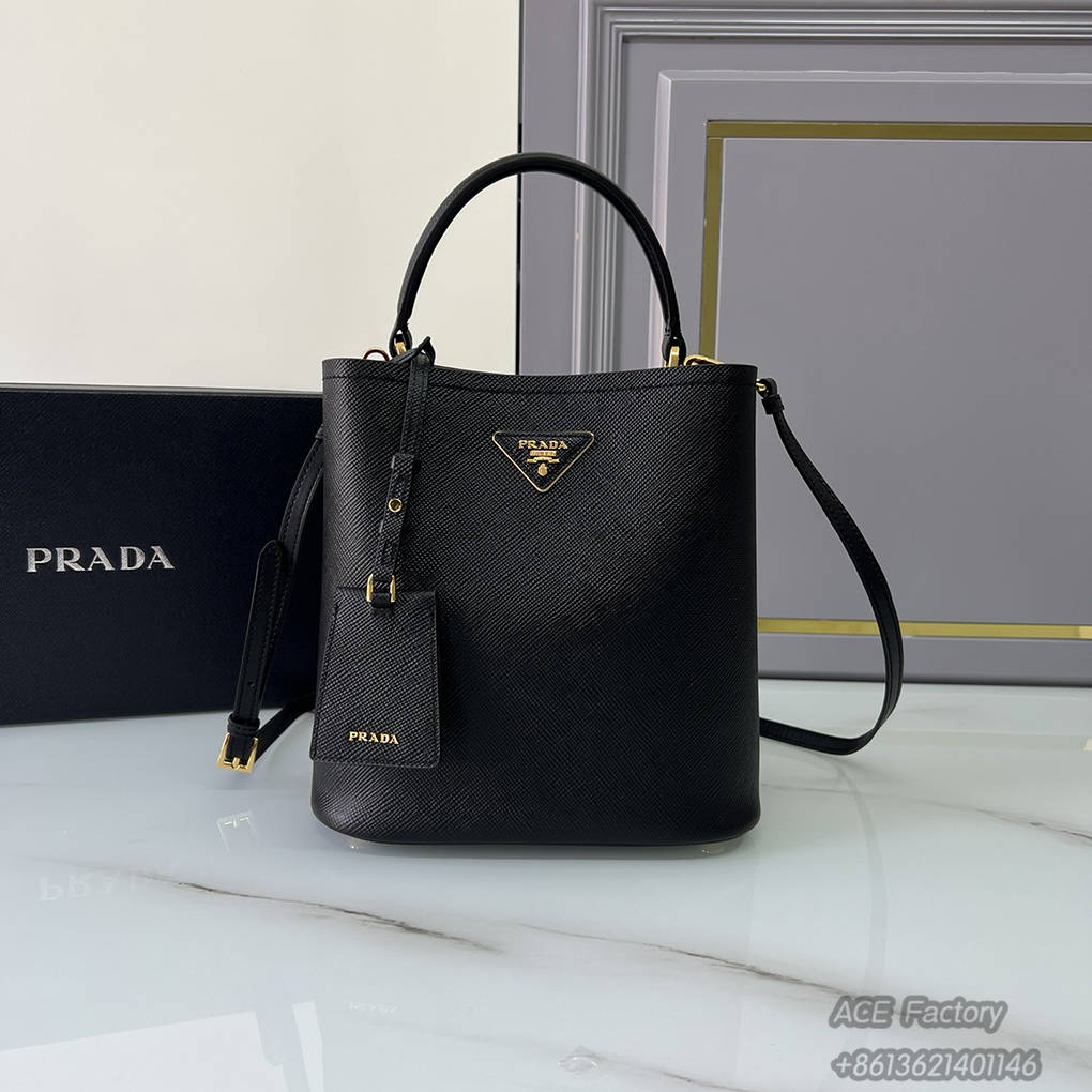 Prada Bucket Bag 1ba212 Saffiano Triangle Metal Logo Handbag Fashion Crossbody 9A Modern Mirror Quality Luxury Design 22cm