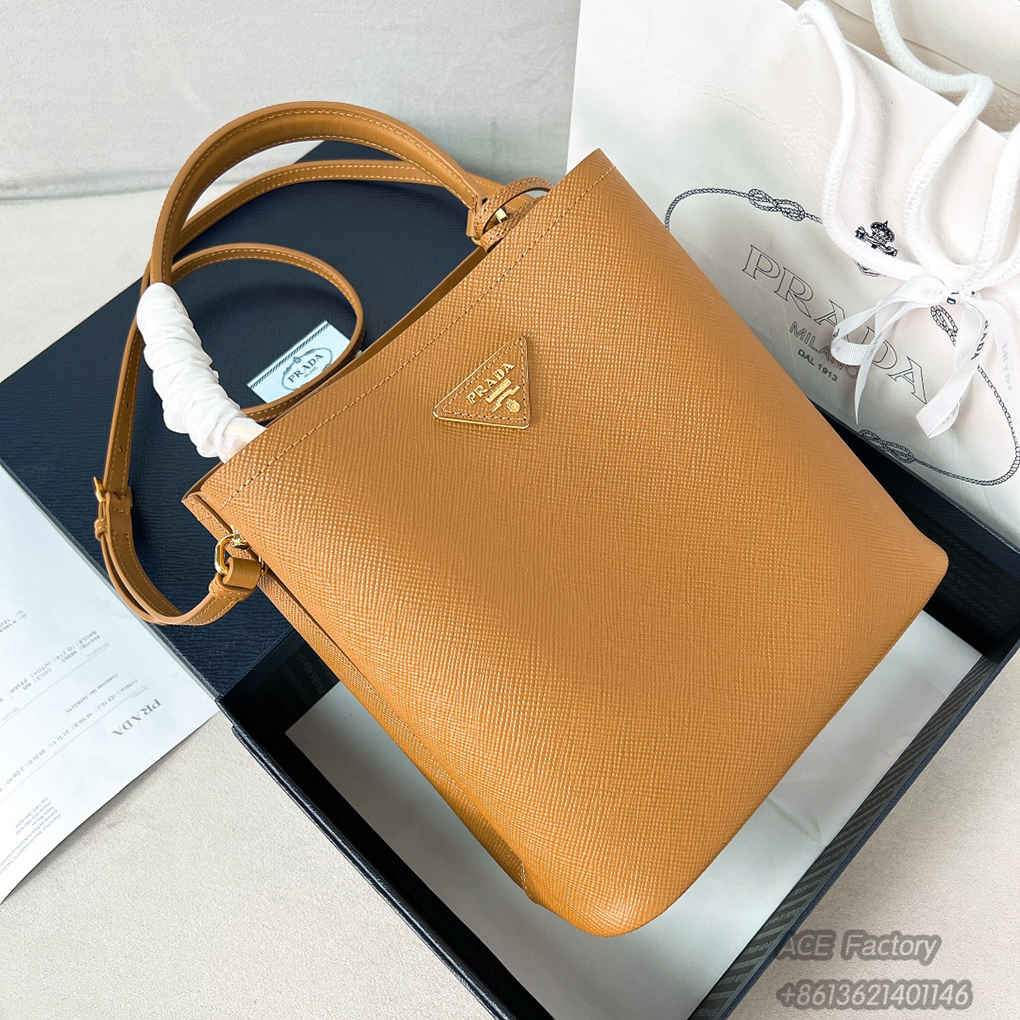 Prada Bucket Bag 1ba212 Saffiano Triangle Metal Logo Handbag Fashion Crossbody 9A Modern Mirror Quality Luxury Design 22cm