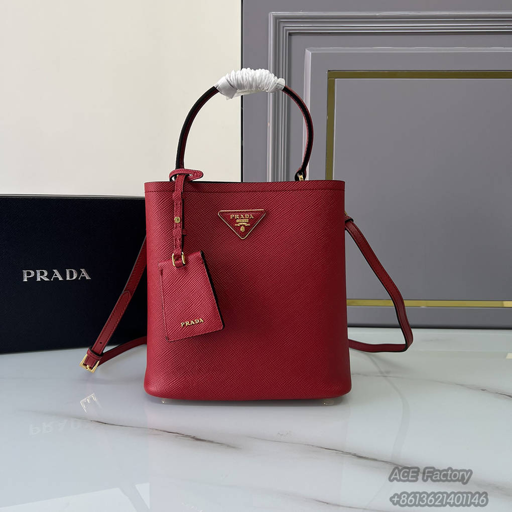 Prada Bucket Bag 1ba212 Saffiano Triangle Metal Logo Handbag Fashion Crossbody 9A Modern Mirror Quality Luxury Design 22cm