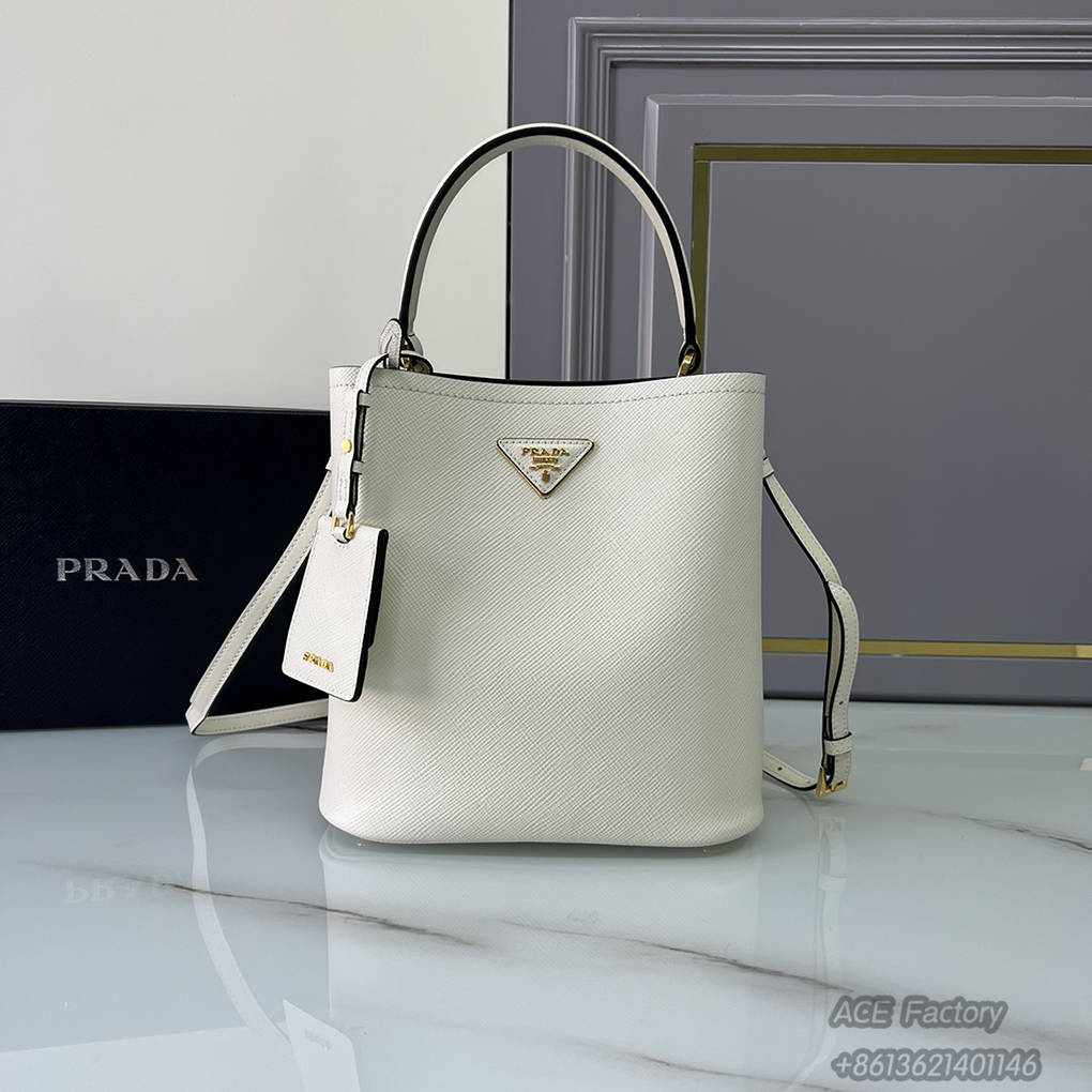 Prada Bucket Bag 1ba212 Saffiano Triangle Metal Logo Handbag Fashion Crossbody 9A Modern Mirror Quality Luxury Design 22cm