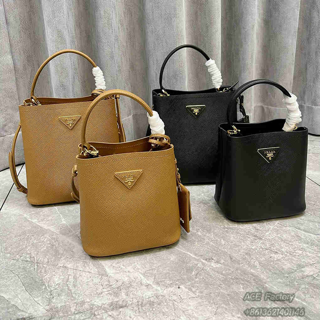 Prada Bucket Bag 1ba212 Saffiano Triangle Metal Logo Handbag Fashion Crossbody 9A Modern Mirror Quality Luxury Design 22cm