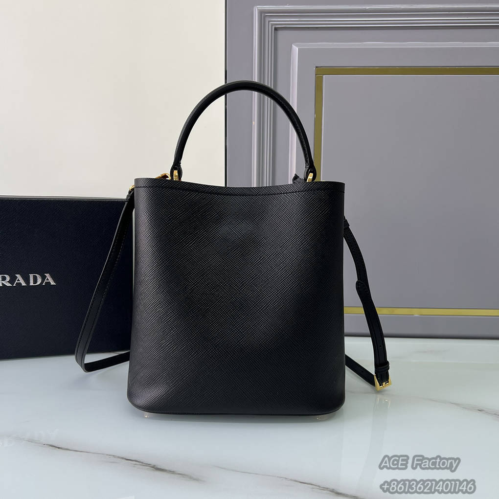 Prada Bucket Bag 1ba212 Saffiano Triangle Metal Logo Handbag Fashion Crossbody 9A Modern Mirror Quality Luxury Design 22cm